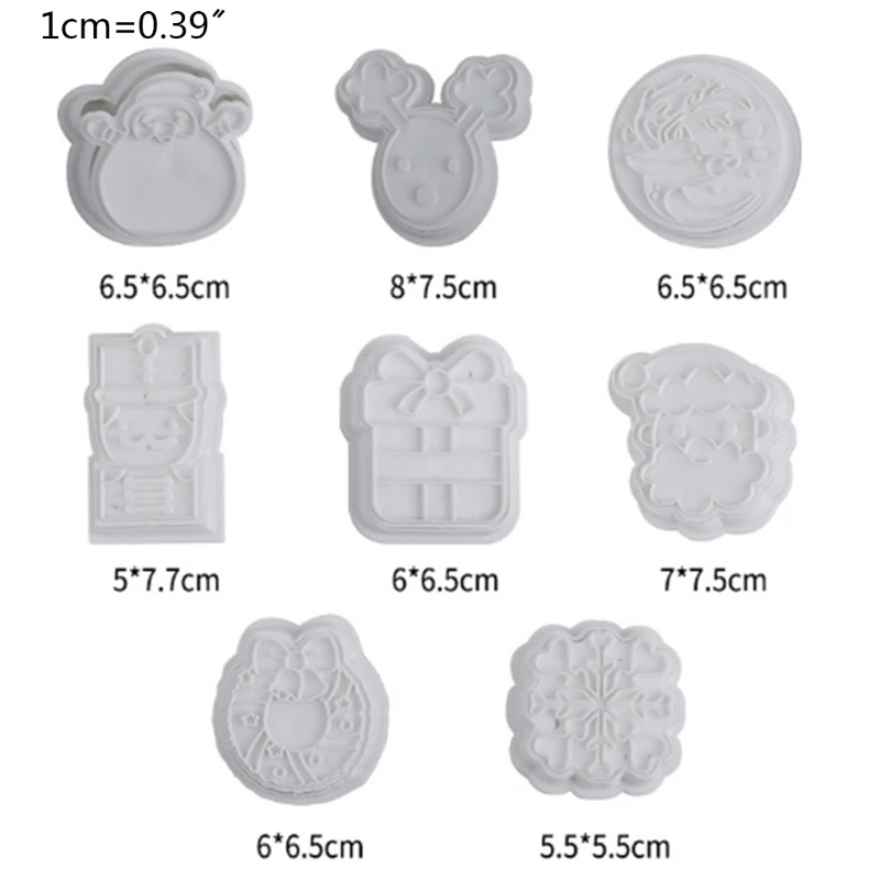 

8pcs Christmas Santa Shape 3D Pressable Stamped Embossed Biscuit Cookie Cutters