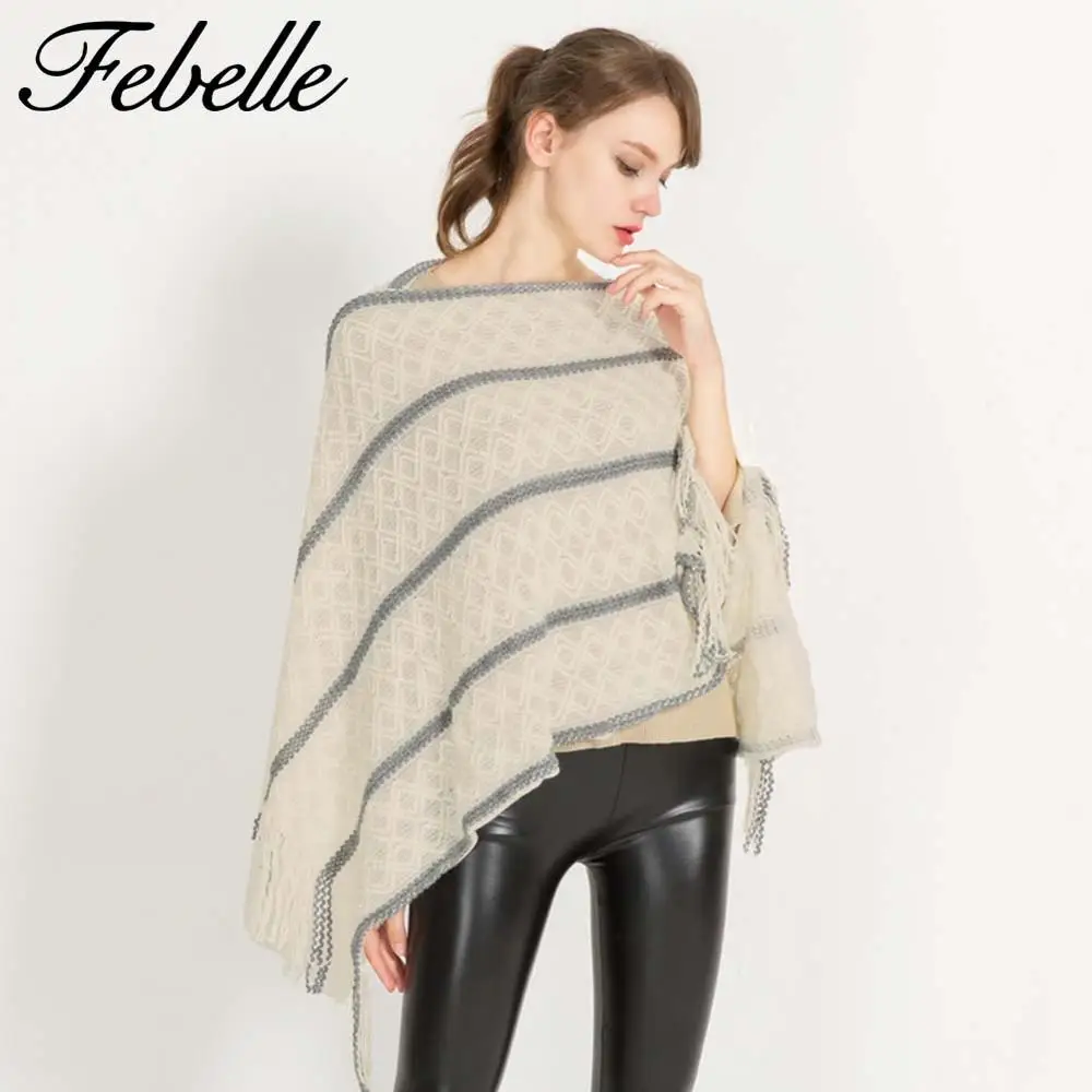 Febelle женский зимний кашемировый шарф накидка Летучая мышь пончо вязаный Топ