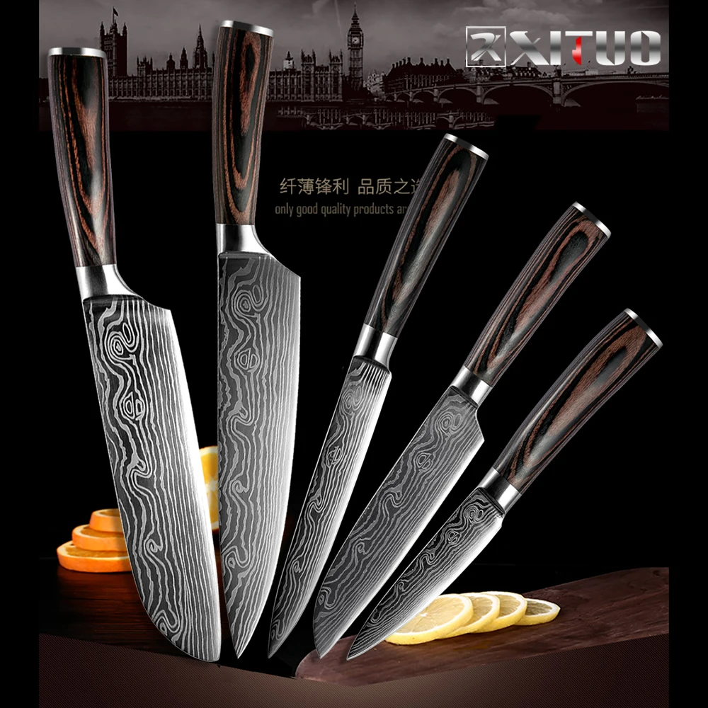XITUO ножей шеф повара с высоким содержанием углерода Нержавеющая сталь овощи Santoku