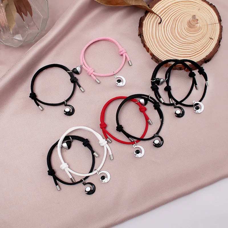 

Adjustable Milan Rope Couple Bracelet Star Astronaut Charm Braclet Romantic Yin Yang Love Heart Magnet Paired Braslet Gift Joyas
