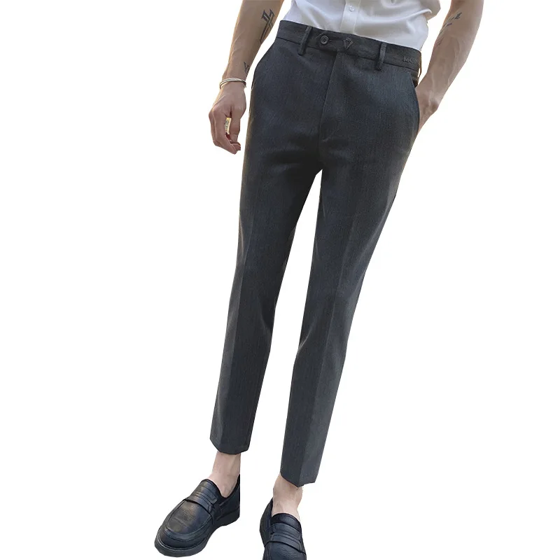 

Men's casual trousers men's thin summer sagging Capris slim fit micro elastic Korean non iron Leggings business