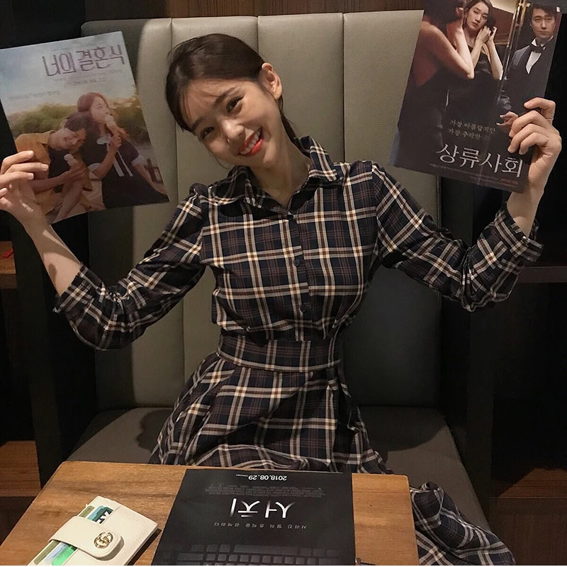 Vestidos 2018 новое длинное платье рубашка на шнуровке Женская мода OL с длинным рукавом