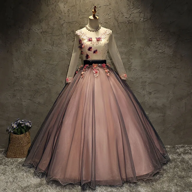 Бальное платье Gryffon Quinceanera винтажное кружевное с длинным рукавом и вышивкой для