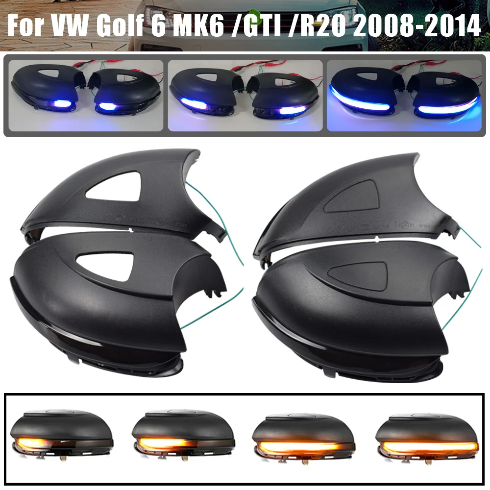 

For Volkswagen VW GOLF 6 VI MK6 GTI R line R20 Touran Blue LED Dynamic Turn Signal Light Flowing Water Blinker Flashing Light
