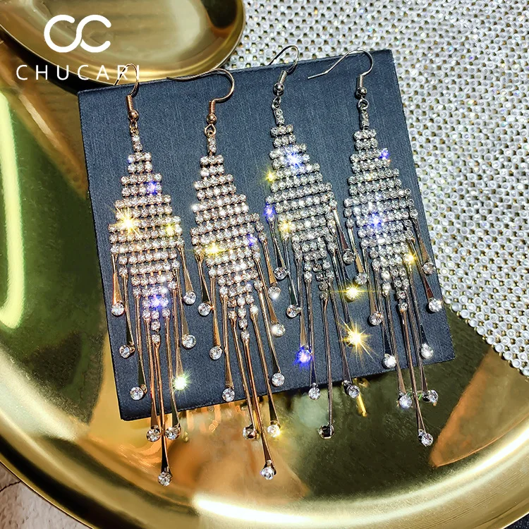 Женские серьги-подвески CHUCARI сережки с кристаллами золотистого и серебряного