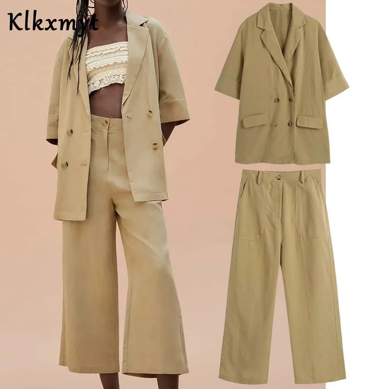 

Klkxmyt Za 2021 Women Blazer Two Piece Sets Summer Long Sleeve Fashion Office Blazer Coat+High Waisted Pants Set Woman Suit