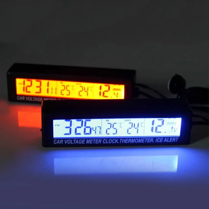 LED Car Backlight Digital Thermometer Clock Indoor Outdoor Temperature Voltage Meter with Cigarette Socket |