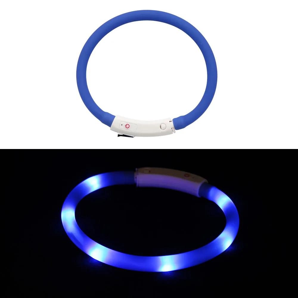 Blue A USB Перезаряжаемый светильник, ошейник для собак, светодиодный светильник для собак, светящийся ошейник для домашних животных с ночной зарядкой, ошейник для маленьких и средних больших собак - Цвет: Blue A