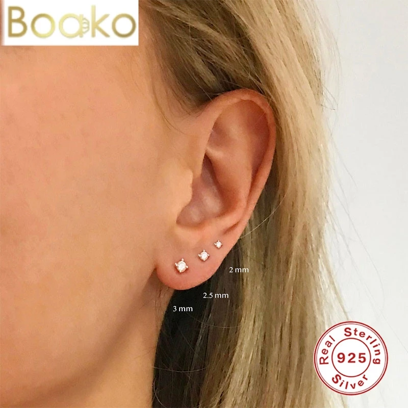 

3pc/Set Earrings For Women Real S925 Sterling Silver Pendientes 2/2.5/3mm Piercing Stud Earrings 2021 Trend Fine Jewelry Aretes