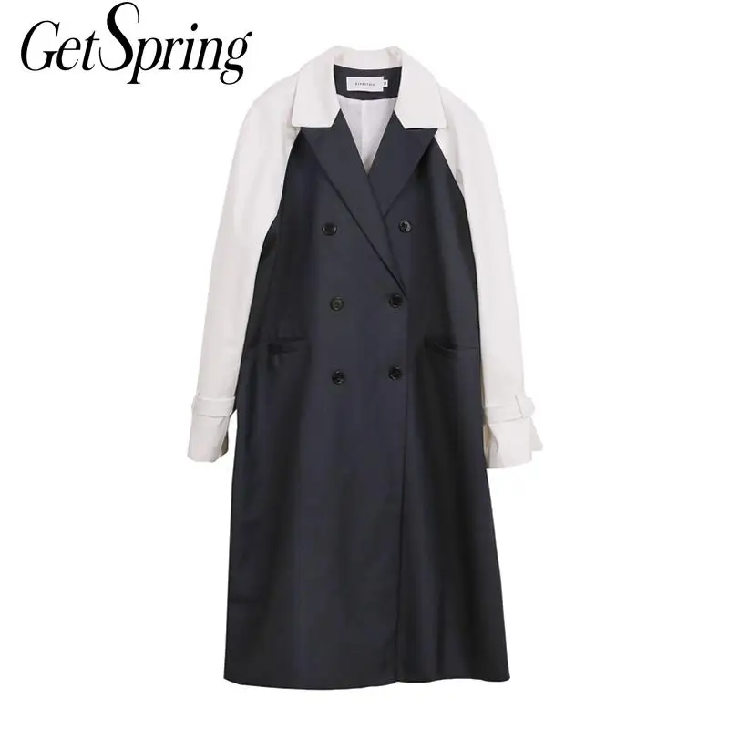 

Getspring Women Trench Coat Color Matching Patchwork Long Windbreaker Loose Casual Spring/autumn Coats 2021 New Long Overcoat