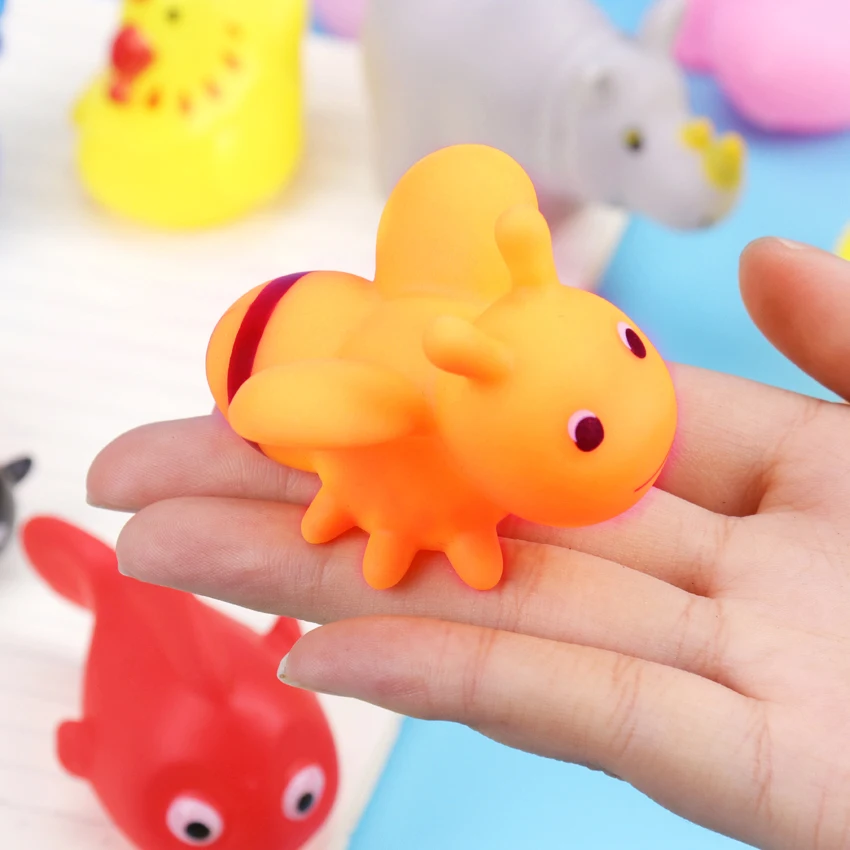 13PCS Cute Animals Swimming Water Toys Colorful Soft Rubber Float Squeeze Sound Squeaky Bathing Toy For Baby Bath Toys
