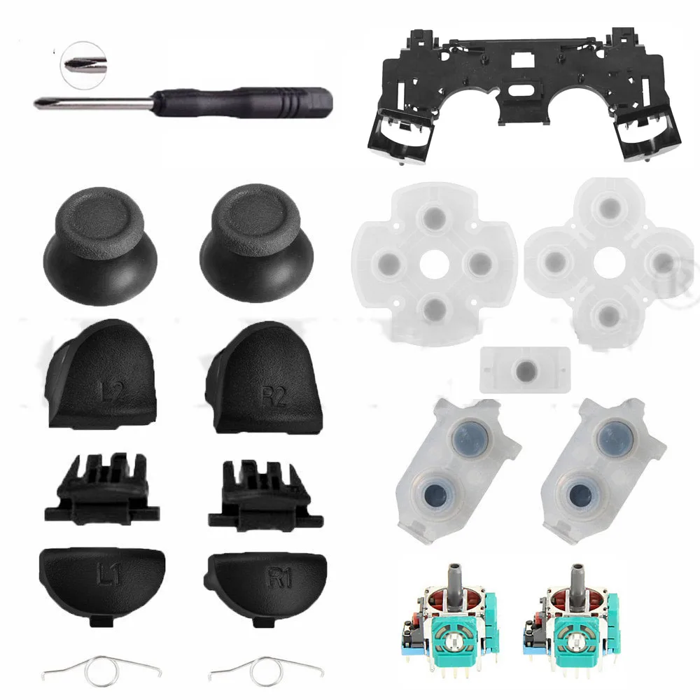 For PS4 JDS 030 JDM Controller Repair Set L1 R1 L2 R2 Trigger Buttons 3D Analog Sticks Cap Conductive Rubber Screwdriver Kit | Электроника