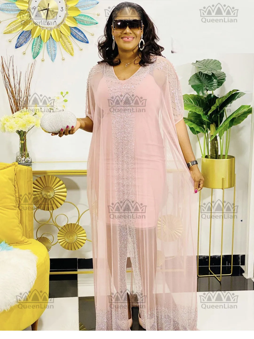 Комплект из 2 предметов африканские платья со стразами для женщин Летнее Длинное