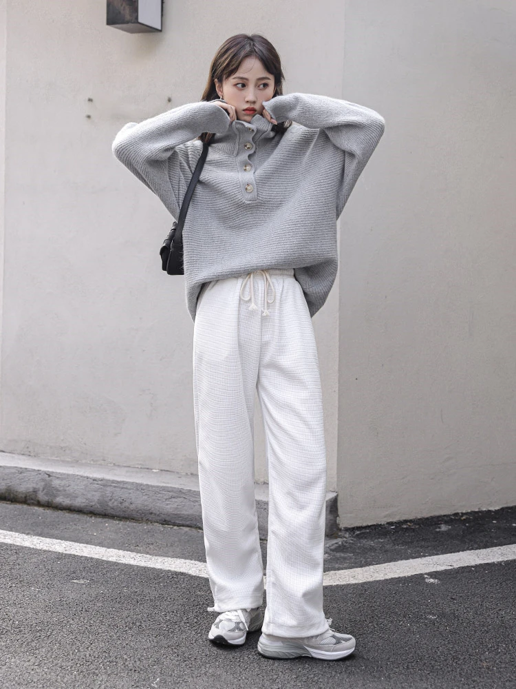 Женские хлопковые прямые брюки тонкие длинные в Корейском стиле с высокой талией