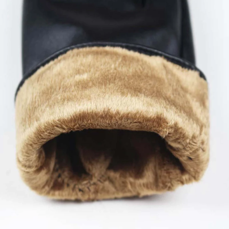 

Women's Gloves Touch Screen Leather Winter Warm Fluff Woman Soft Female Rabbit Fur Lining Riveted Clasp Mittens