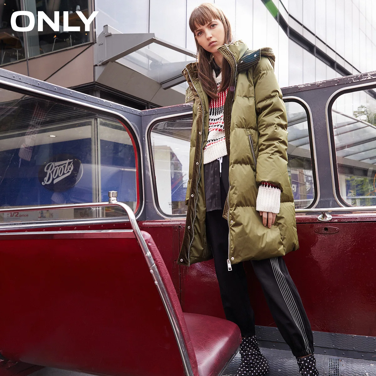 ONLY большой карман бархатный женский зимний средней длины пуховик куртка | 118312565|