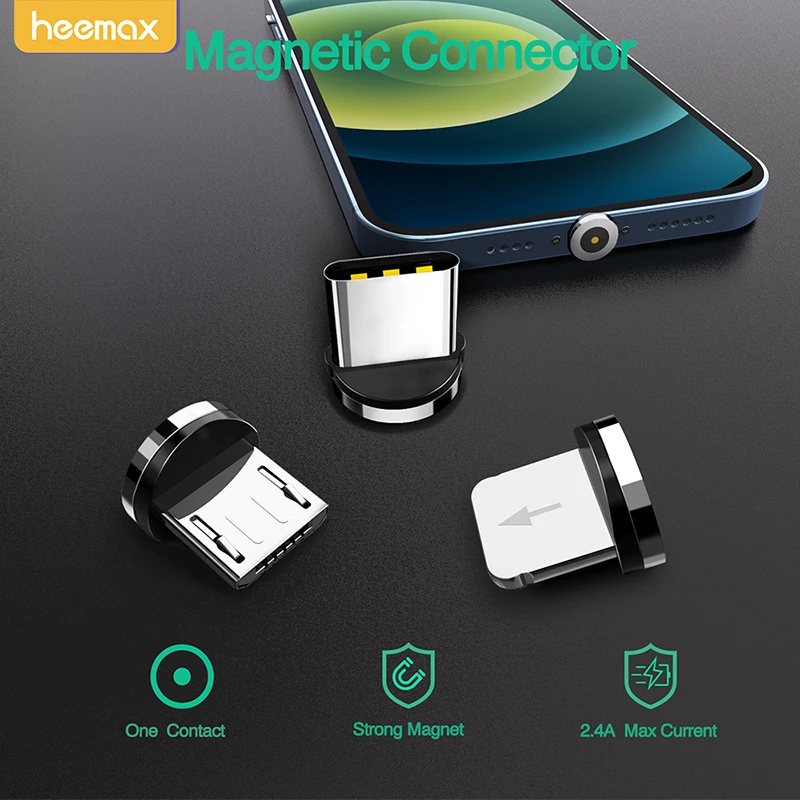 

HEEMAX 5 Pcs 360 Rotation Magnetic Tips For Mobile Phone Replacement Parts Converter Charging Micro Type c ios Cable Adapter