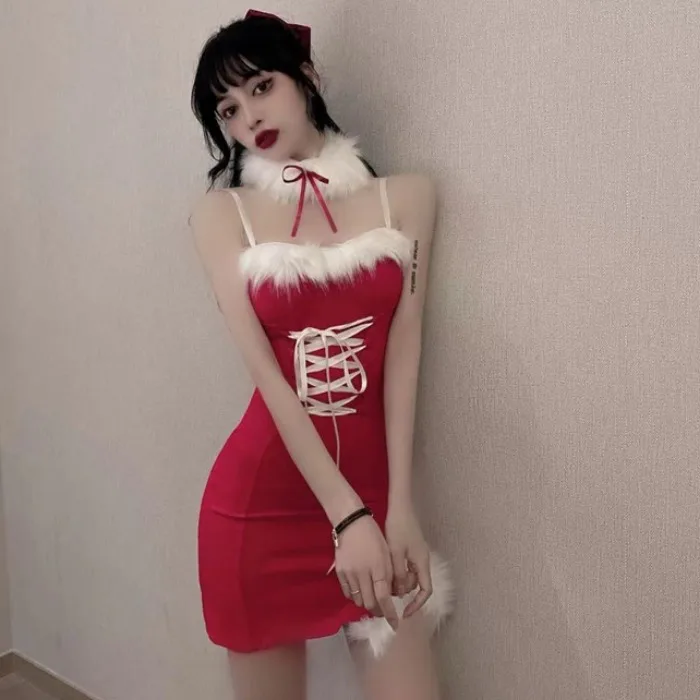 2021 Зимние новые женские рождественские костюмы Сексуальное Милое горячее платье