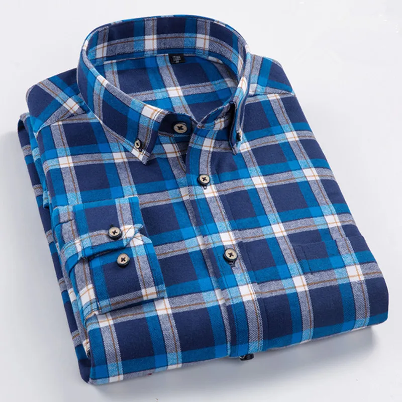 

100% Cotton Plaid Fashion Long Sleeve Shirts Men Fat Flannel New Design Formal Social Soft Checked Top Plus-size 5XL 6XL 7XL 8XL