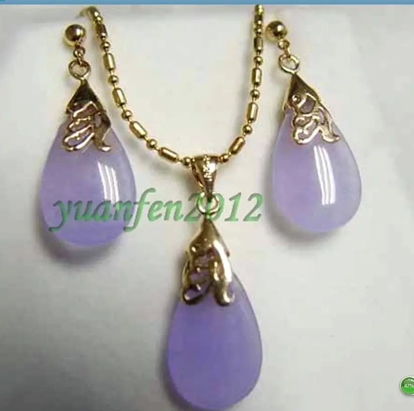 

new Style Hot sale*** Fashion Jewelry purple jade pendant necklace earring sets Fashion Wedding Party Jewellery