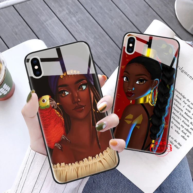 Черный волшебный женский стеклянный чехол для телефона Apple iPhone 11 Pro XR X XS Max 6 6S 7 8 Plus