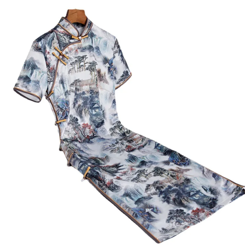 

Женское атласное платье Ципао, современное вечерние нее винтажное элегантное китайское платье с принтом, улучшение качества, 2020