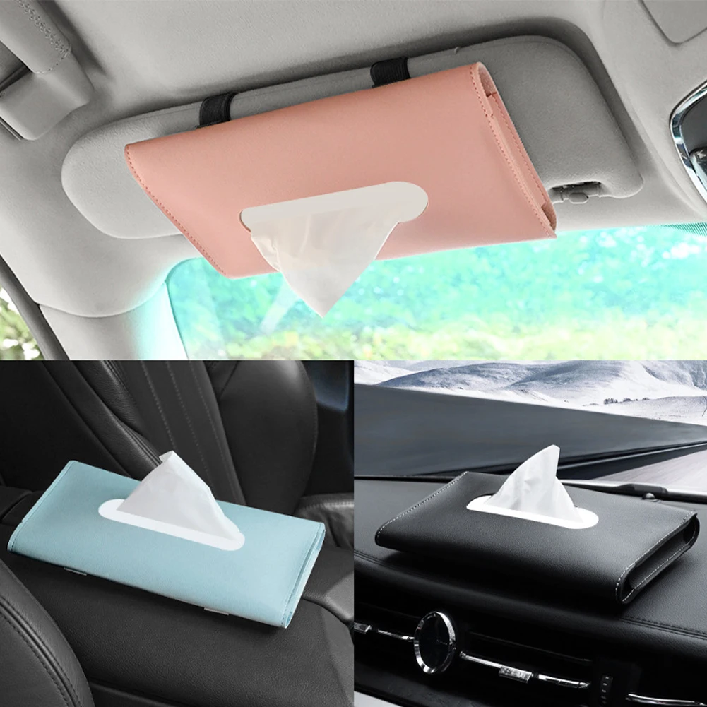 

Leather Sun Visor Napkin Box Holder Hanging Car Mask Holder Shading Tissue Case Organizer Auto Storage Decoration Craft Ornament