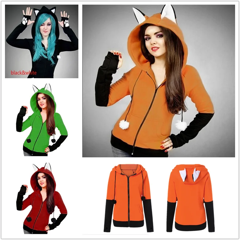 

Unisex Animal Fox Ear Cosplay Costume Hoodies Jacket Sweatshirt Fox Yip Hoodie Coat Halloween Party Kitsune Costume