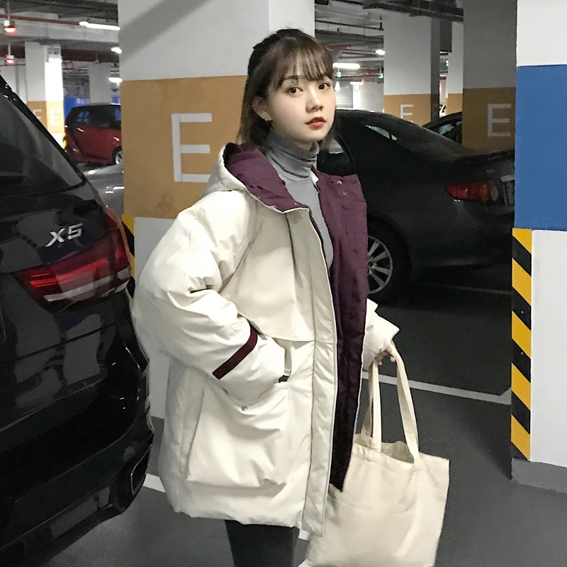 Женская куртка с капюшоном оверсайз свободная зимняя подкладкой 2019|Женские