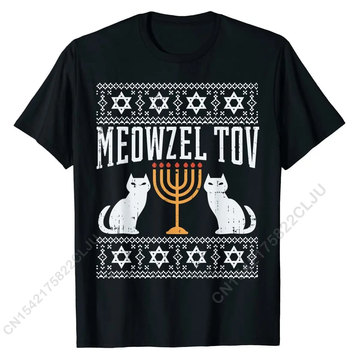 

Meowzel Tov Chanukah Jewish Cat Owner Ugly Hanukkah Gift T-Shirt High Quality Casual T Shirt Cotton Tees For Men Custom