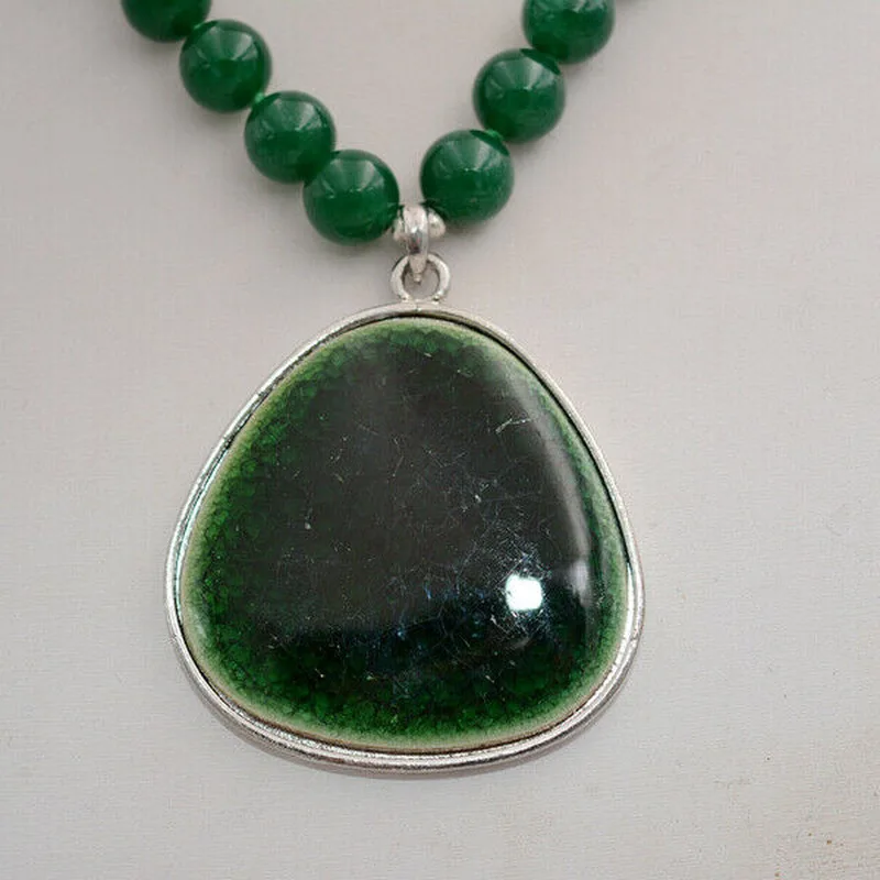 

Новинка 10 мм зеленый нефрит + подвеска, ожерелье из драгоценных камней 18"