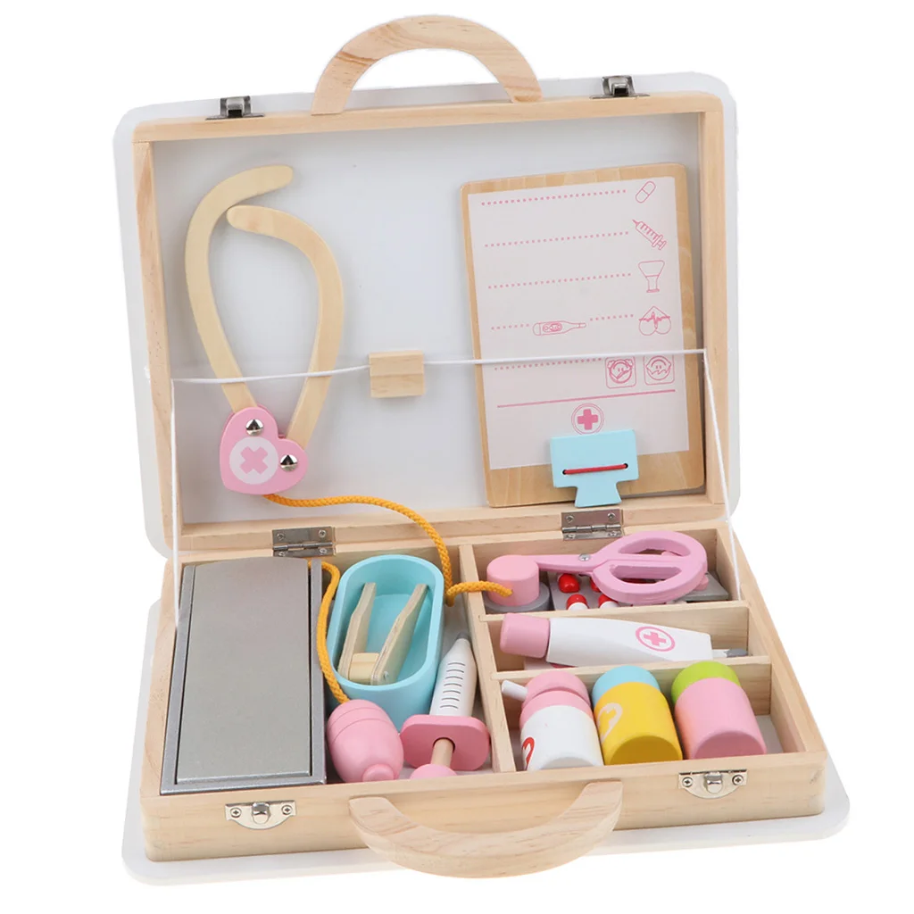 

Wooden Portable Doctor Box Kits Nurse Tool Suitcase Boys & Girls Pretend Play Early Learning Toy Gifts