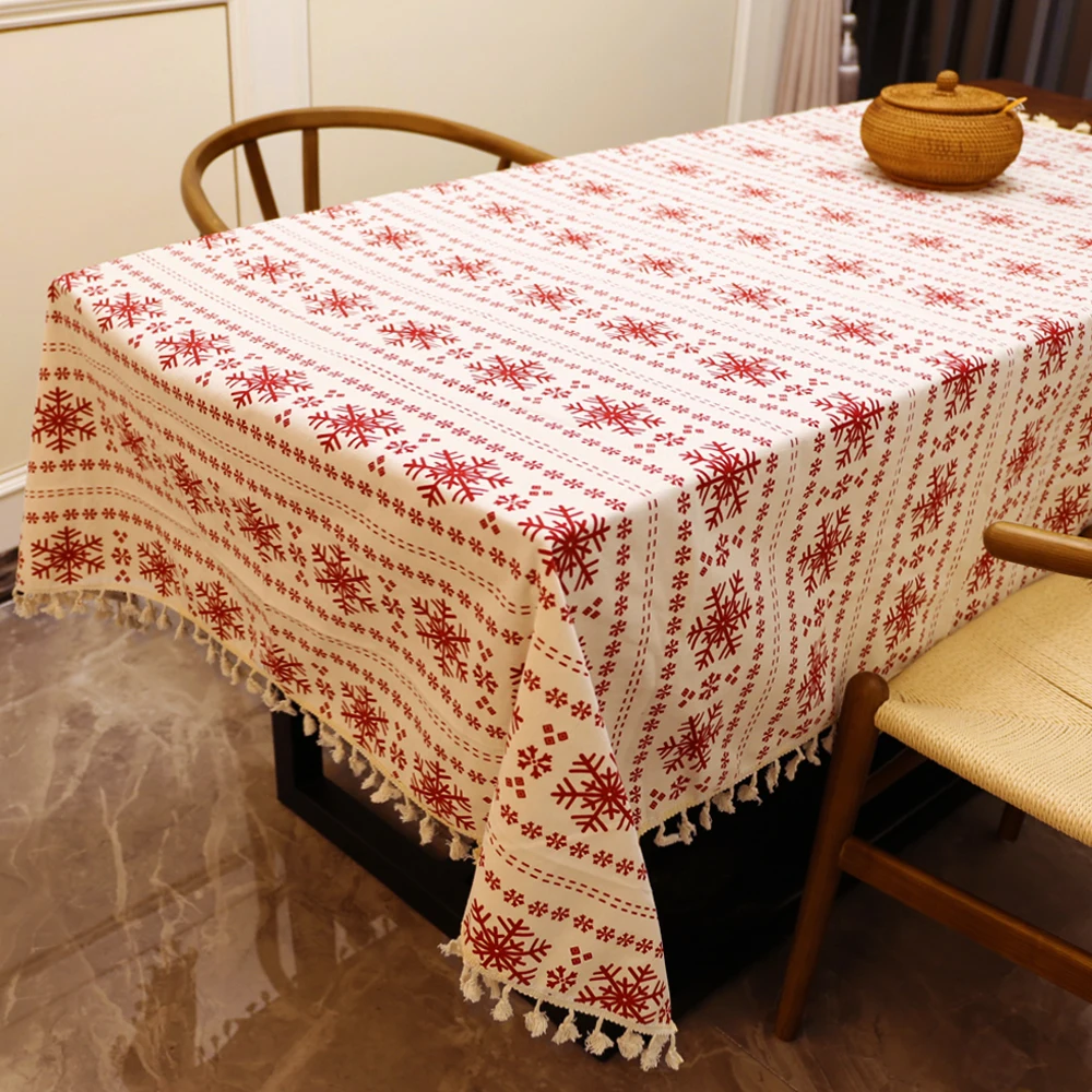 Christmas Tablecloth Rectangle  Red Snowflake Printing Table Cloth Dining Table Dust Cover for Xmas Party Decorating Supplies masha and the bear pe rectangle printing tablecloth for event party supplies 108 180cm