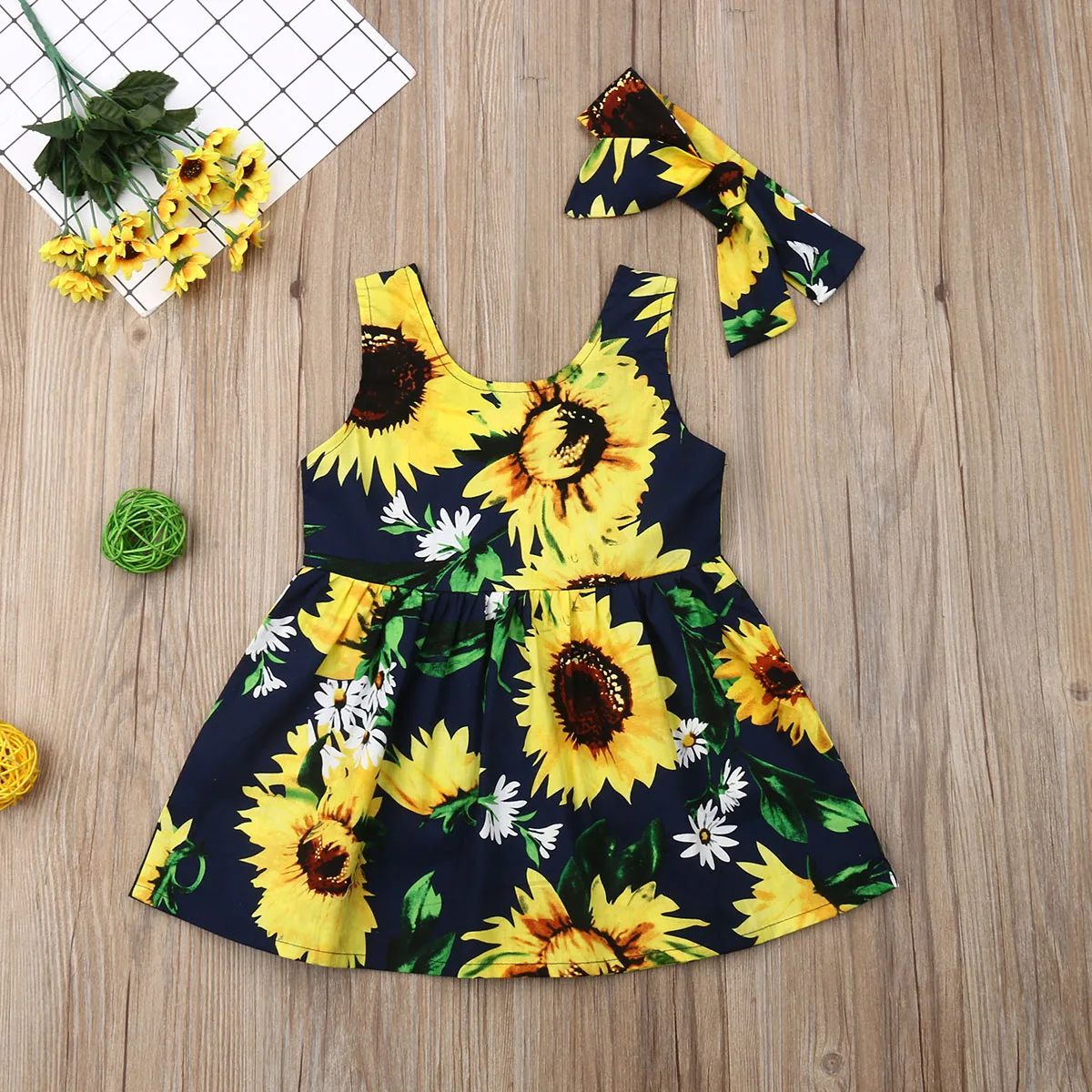 Милый сладкий подсолнечника Платье для маленьких девочек платье принцессы