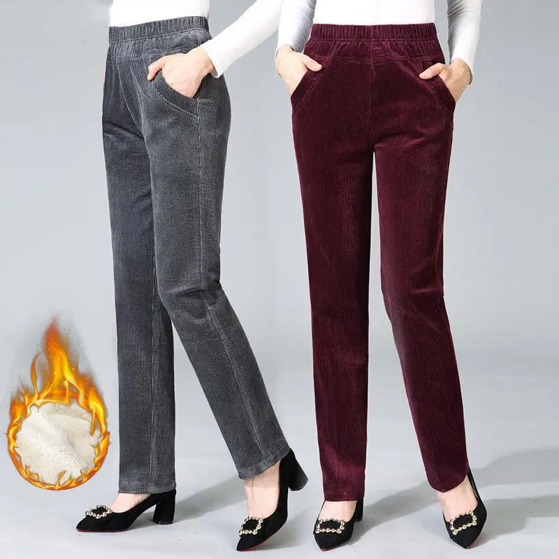 

Women's trousers Fall/winter corduroy straight leg trousers high waist casual trousers