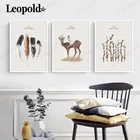 Скандинавская маленькая девочка на спине с оленем, Картина на холсте, постер с бутонами и перьями, современное настенное искусство, аксессуары для украшения дома и комнаты