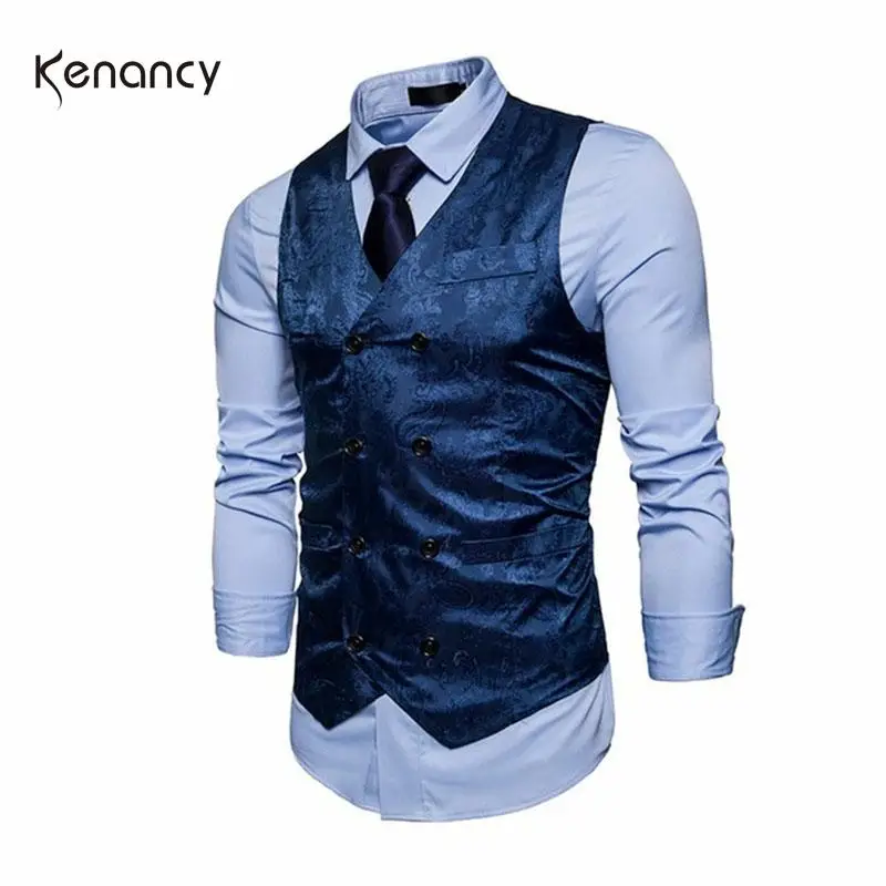 Hemiks Мужской приталенный пиджак без рукавов с v-образным вырезом 3D Пейсли блузки