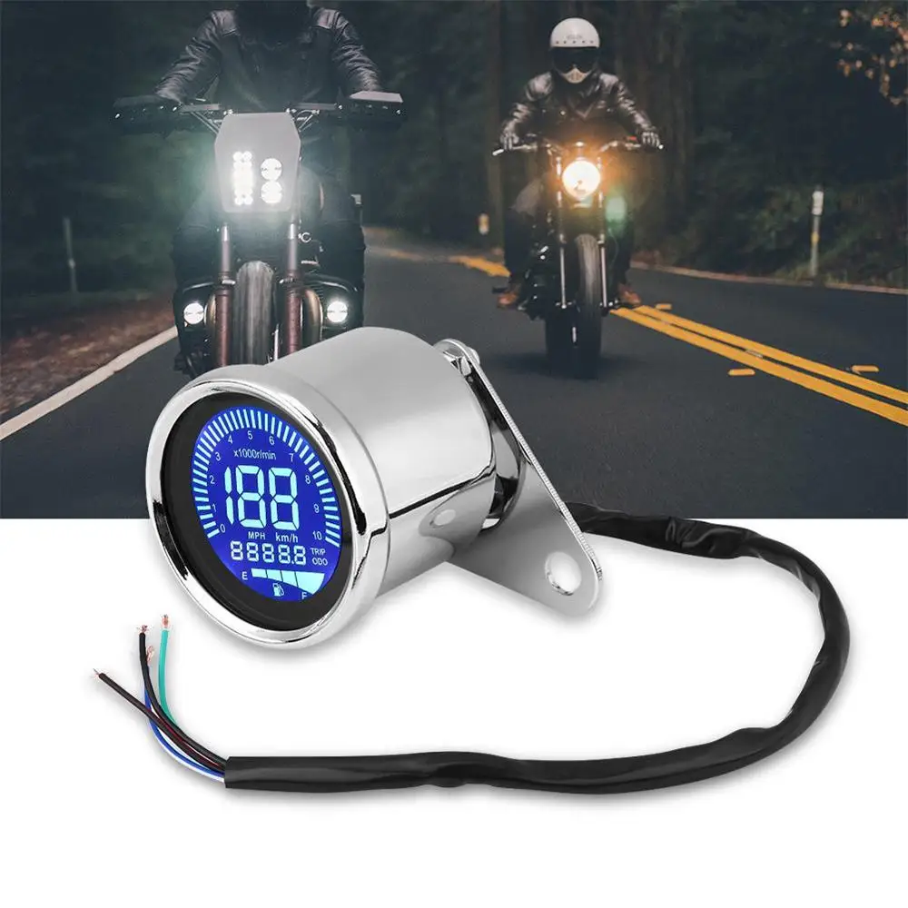 

12V Universal LED Indicator Round Speedometer Odometer Tachometer MAX 160KM/H Gauge Fuel Meter Blue Light LCD Digital Motorcycle