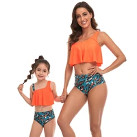 2022 orange matching outfits mother daughter swimwear mommy and me bikini dress clothes swimming 2 pcs set swimsuit