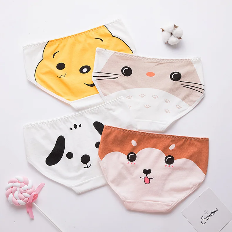 Трусики для подростков 4 шт. Мультяшные трусы молодых девушек удобные хлопковые