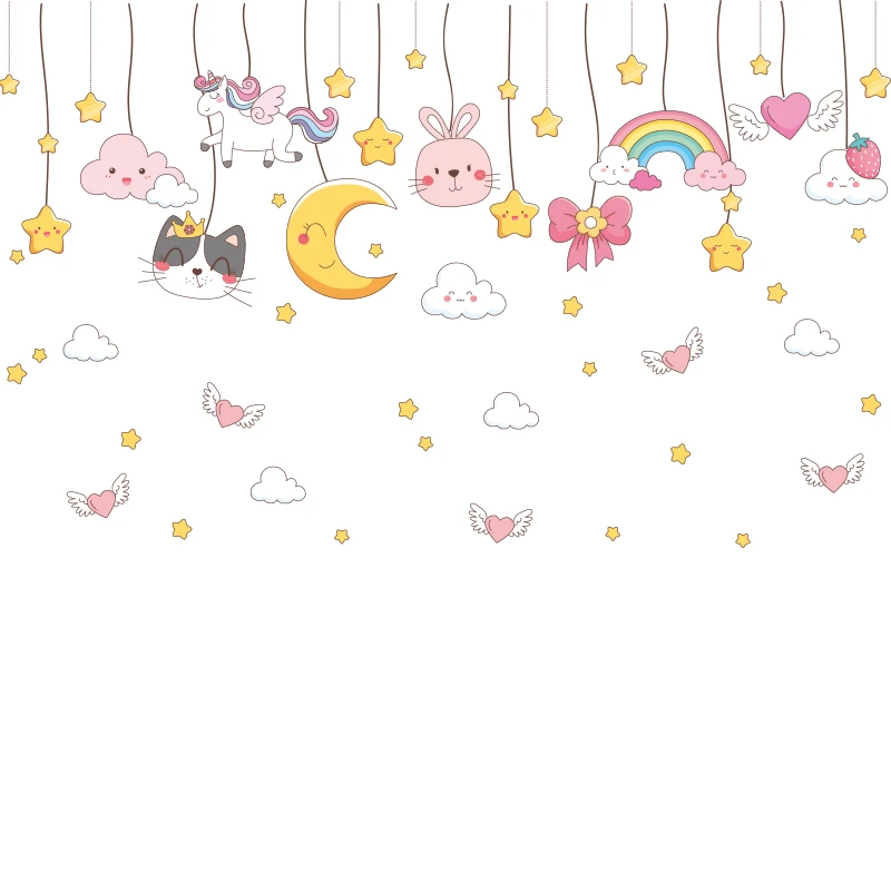 

Cartoon Stars Coulds Wall Stickers DIY Girl on the Swing Mural Decals for Kids Rooms Baby Bedroom Home Decoration Accessories