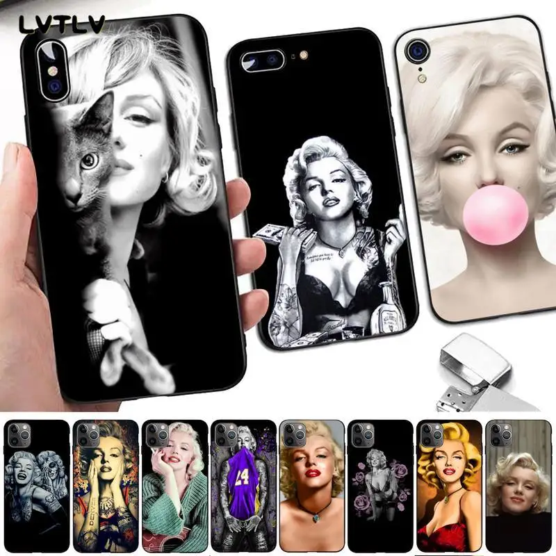 LVTLV Мэрилин Монро с кошкой силиконовый черный чехол для телефона iPhone 8 7 6 6S Plus X 5S SE