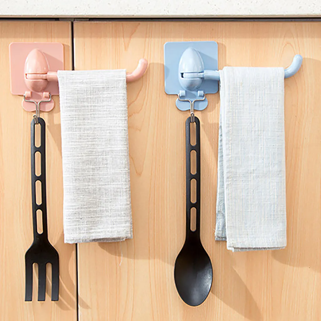 Multifunctional Towel Rail Rack Holder Self-Adhesive Wall-Mounted Rotating Double Hook Storage Hanger | Дом и сад