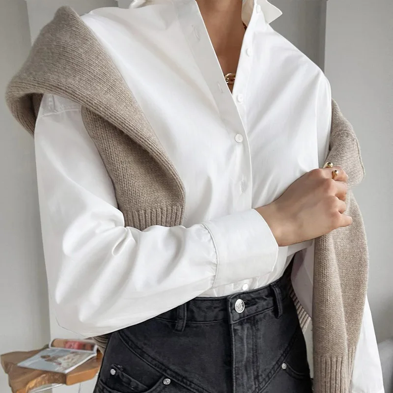 

Женская однотонная блузка с отложным воротником, однобортная Модная рубашка с длинным рукавом, осенняя блузка для отдыха