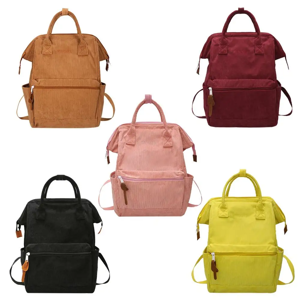 

Fashion Solid Color Women Large Capacity School Backpack Female Corduroy Knapsack For Girls Preppy Style Knapsack