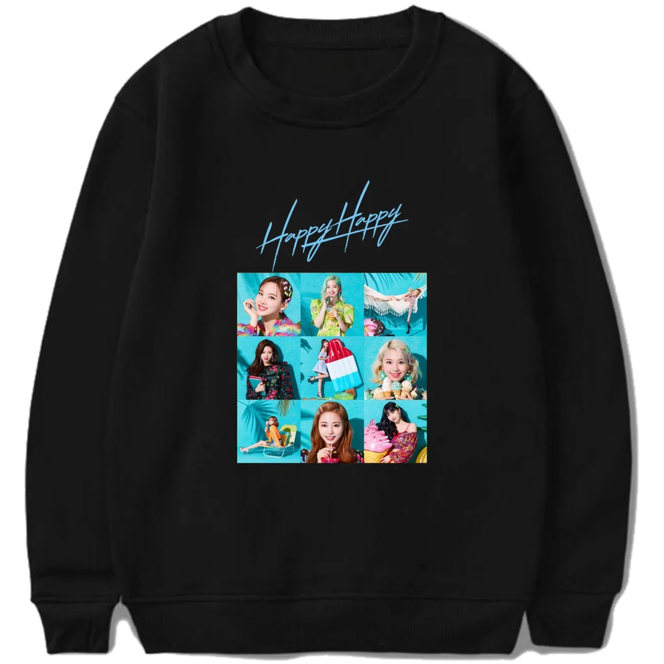 

New arrival Twice Album Happy Happy Front cover photo Same printed Sweatshirt men and women Hip Hop pullover loose sweatshirt