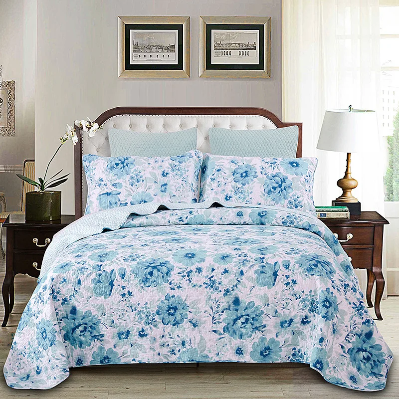 Роскошное покрывало в европейском стиле с цветочным принтом и зелеными розами, роскошное покрывало для постельного белья с вышивкой, качественные одеяла, домашнее постельное белье, комплект из 3 предметов - Цвет: Розовый