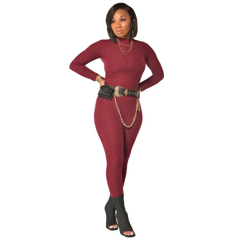 

Solid Ribbed Knitted Elastic Hight Hot Skinny Matching Sets Long Sleeve Tops and Pencil Legging Women Sexy Two Piece Set Casual