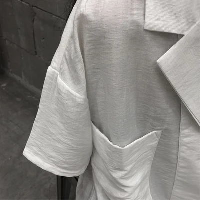 Новинка лета 2020 белая хлопковая льняная текстурная рубашка с большими карманами