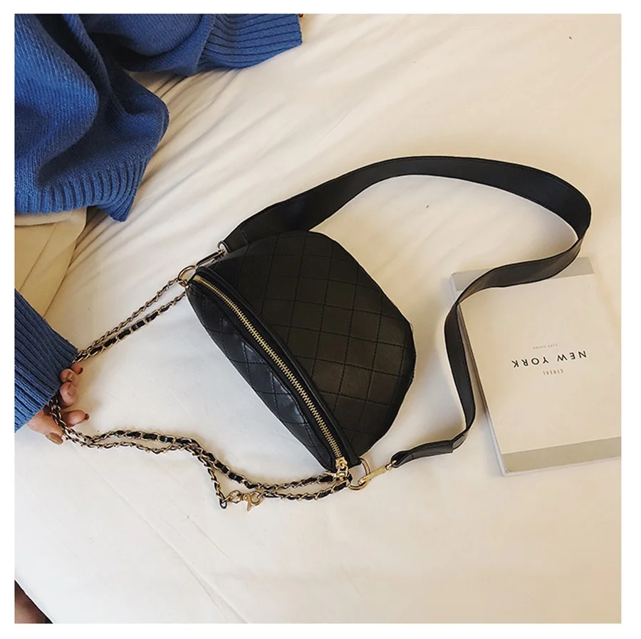 Женская сумка-мессенджер однотонная с ромбовидной цепочкой | Багаж и сумки